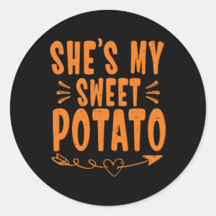 Sticker Rond Thanksgiving Matching Couple She's My Sweet Potato