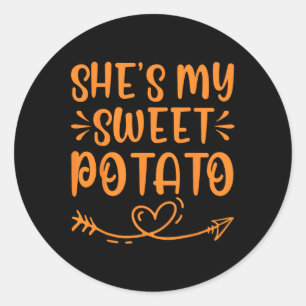 Sticker Rond Thanksgiving Matching Couple She's My Sweet Potato