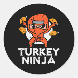 Sticker Rond Thanksgiving Ninja Turquie Funky Fall Boys Kids To