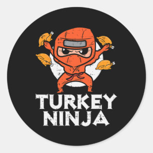 Sticker Rond Thanksgiving Ninja Turquie Funky Fall Boys Kids To