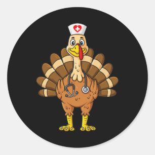 Sticker Rond Thanksgiving Nurse Turkey Scrub Fun Nurse