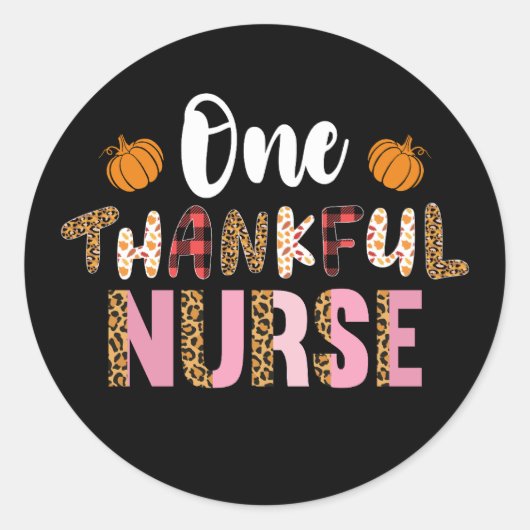 Sticker Rond Thanksgiving One Thankful Nurse Leopard Fall Groov (Devant)