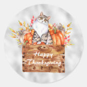 Sticker Rond Thanksgiving Orange Chat Citrouille Floral (Devant)