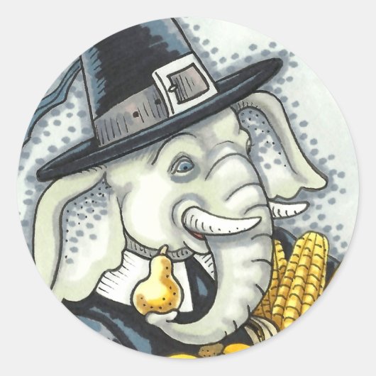 STICKER ROND THANKSGIVING PACHYDERM, THANKFUL PILGRIM ELEPHANT (Devant)