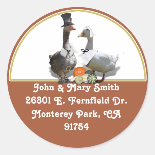 Sticker Rond Thanksgiving Pilgrim Canard Couple (Devant)