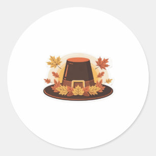 Sticker Rond Thanksgiving Pilgrim Casquette - Automne Harvest D