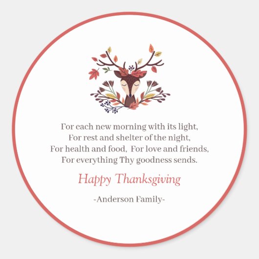 Sticker Rond Thanksgiving Poem Pays Rustique Autumn Foliing (Devant)