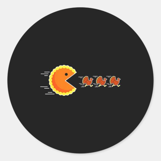 Sticker Rond Thanksgiving Pumpkin E Chasing Turkey Gamer Men Wo (Devant)