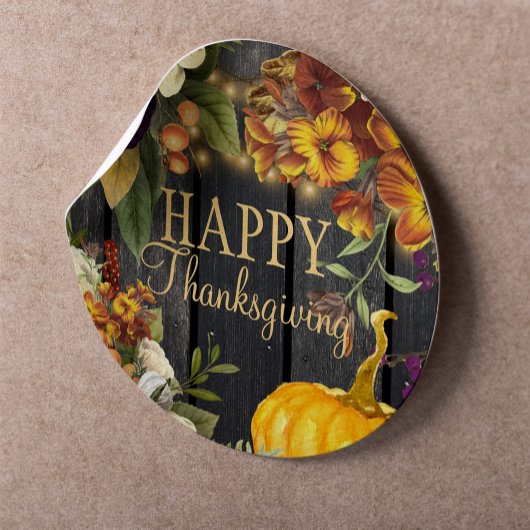 Sticker Rond Thanksgiving rustique automne floral élégant scrip