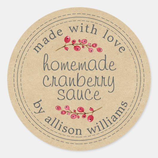 Sticker Rond Thanksgiving Sauce aux canneberges maison Kraft (Devant)