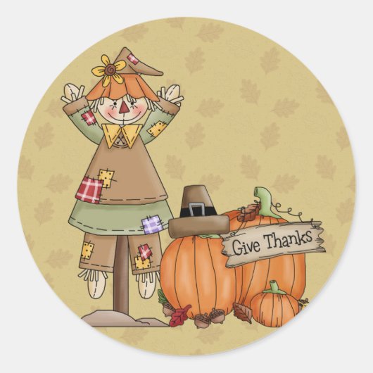 Sticker Rond Thanksgiving Scarecrow, Citrouille (Devant)