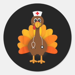 Sticker Rond Thanksgiving Scrub Tops Femmes Turquie Infirmière