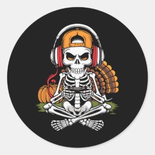 Sticker Rond Thanksgiving Skeleton Gamer Video Gaming Boys Homm