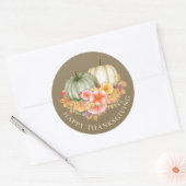 Sticker Rond Thanksgiving Thanksgiving citrouille brun fleuri (Enveloppe)