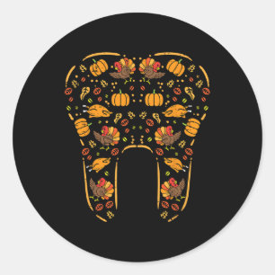 Sticker Rond Thanksgiving Tooth mignonne Automne Dents Dentiste