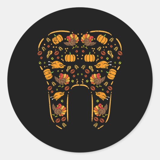 Sticker Rond Thanksgiving Tooth mignonne Automne Dents Dentiste (Devant)