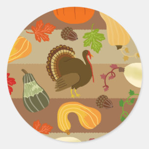 Sticker Rond Thanksgiving Turkey