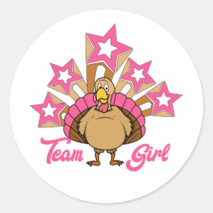 Sticker Rond Thanksgiving Turkey Gender Revela - Team Girl