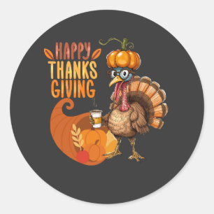 Sticker Rond Thanksgiving Turquie avec Casquette Citrouille