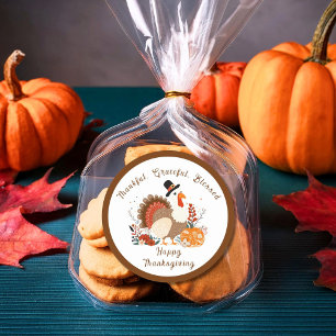 Sticker Rond Thanksgiving Turquie Avec Citrouilles Et Partir D'