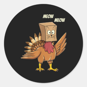 Sticker Rond Thanksgiving Turquie Chat Meow Drôle Hommes Femmes