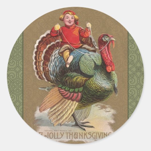 Sticker Rond Thanksgiving Turquie Drôle salutations Vintages (Devant)