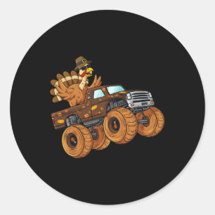 Sticker Rond Thanksgiving Turquie équitation Monster Truck Boys