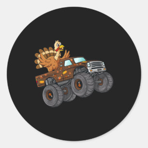 Sticker Rond Thanksgiving Turquie équitation Monster Truck Boys