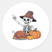 Sticker Rond Thanksgiving X-ray Skeleton Funny Rock Hand Fall L (Devant)