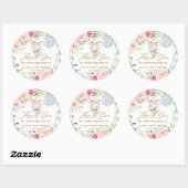 Sticker Rond Thé Dansant Fleur Rose Baby Shower Mariage Anniver (Feuille)