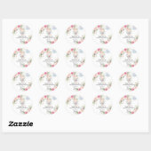Sticker Rond Thé Dansant Fleur Rose Fête de Naissance Mariage A (Feuille)