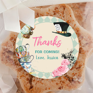 Sticker Rond Thé de fête pour deux fleurs roses brasser Anniver