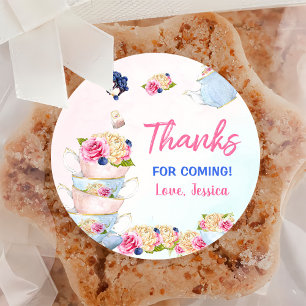 Sticker Rond Thé de fête pour deux fleurs roses brasser Anniver