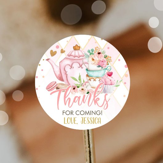 Sticker Rond Thé de fête pour deux fleurs roses brasser Anniver
