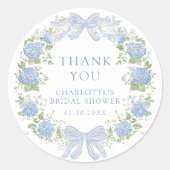 Sticker Rond Thé de mariage floral bleu (Devant)