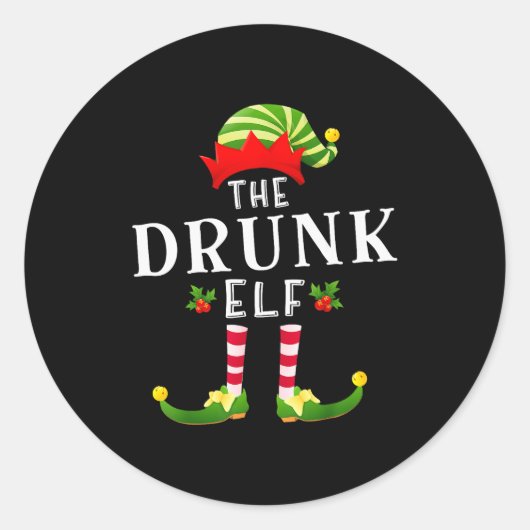 Sticker Rond The Drunk Elf Christmas Matching Pajama (Devant)