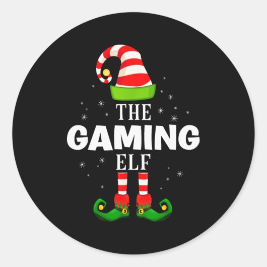 Sticker Rond The Gaming Elf Christmas Pjs Matching Pajama (Devant)