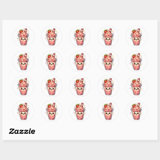 Sticker Rond Thé glacé à la fraise (Feuille)