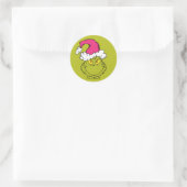 Sticker Rond The Grinch in Pink Santa Hat (Sac)