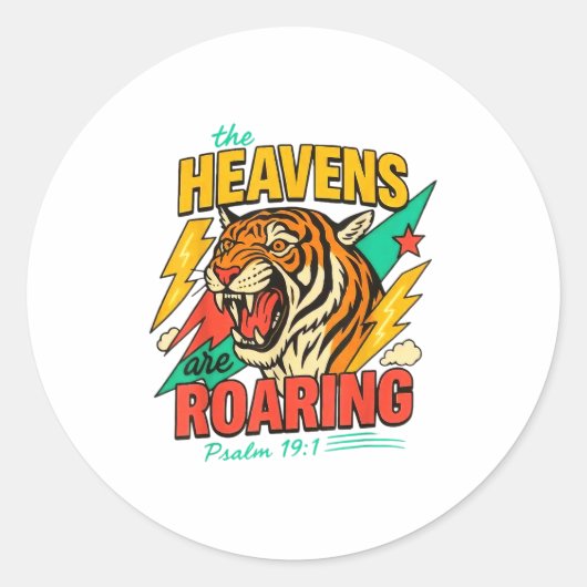 Sticker Rond The Heavens Are Roaring Psalm 19_1 Tiger Christian (Devant)