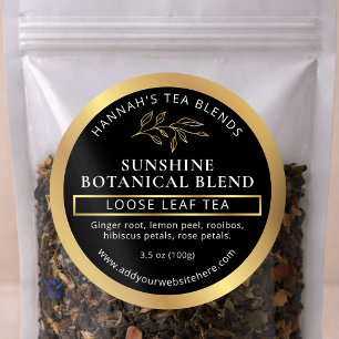 Sticker Rond Thé Herbal Blend Café Moderne Noir & Or