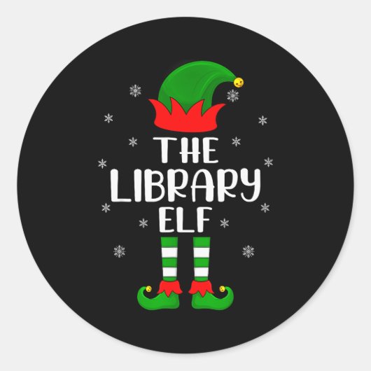 Sticker Rond The Library Elf Christmas Party Matching Family Xm (Devant)
