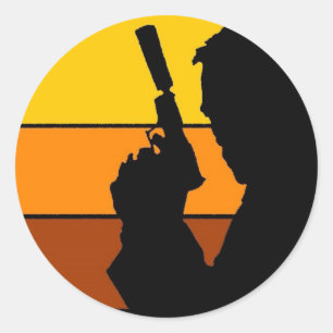 Sticker Rond The man with the gun silhouette