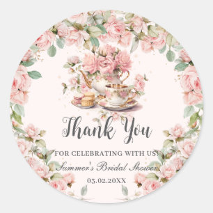 Sticker Rond Thé Mariage Vintage Rose Fleurie