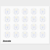 Sticker Rond Thé nuptiale bleu Chine dentelle blanche or douche (Feuille)