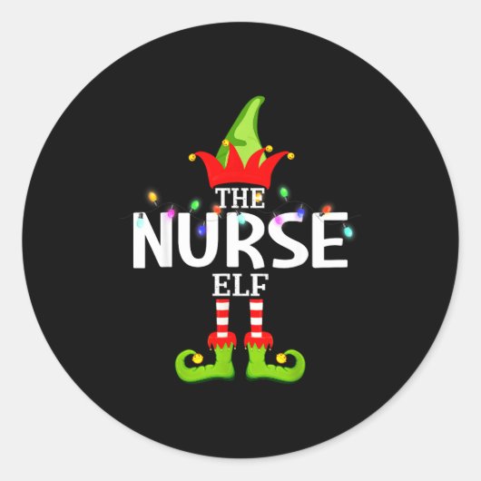 Sticker Rond The Nurse Elf Christmas Matching Pajamas  (Devant)