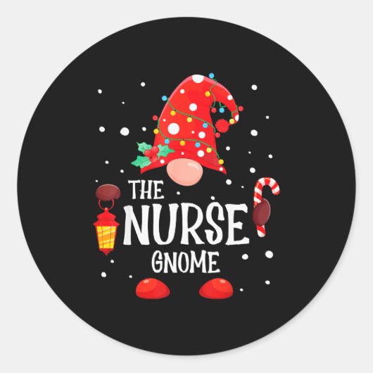 Sticker Rond The Nurse Gnome Matching Family Christmas Gnome Pa (Devant)