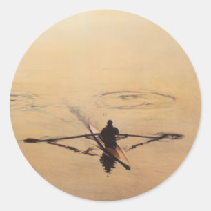 Sticker Rond "The Oarsman" Aquarelle de bateau Kayaker