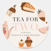 Sticker Rond Thé pour deux | Baby shower Tea Party (Devant)