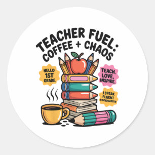Sticker Rond Thé pour Enseignant Café Chaos Drôle de Tee-shirt
